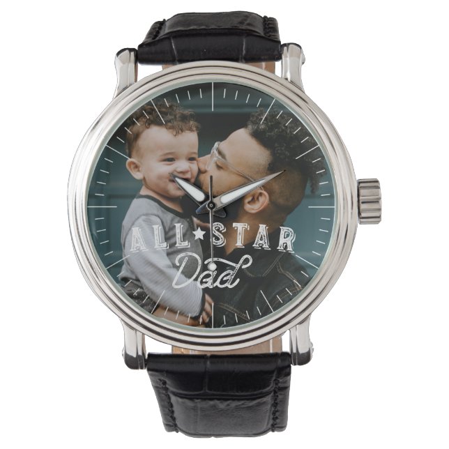 Alle Star Pap | Happy Vaderdag Photo Horloge (Voorkant)