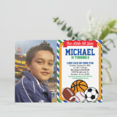 Alle Star Sport Birthday Party Fotouitnodiging Kaart (Staand voorkant)