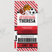 Alle Star Sport Ticket Pass Baby shower Kaart (Voorkant / Achterkant)