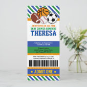 Alle Star Sport Ticket Pass Baby shower Kaart (Staand voorkant)