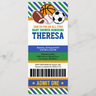 Alle Star Sport Ticket Pass Baby shower Kaart