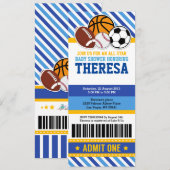Alle Star Sport Ticket Pass Baby shower Kaart (Voorkant / Achterkant)