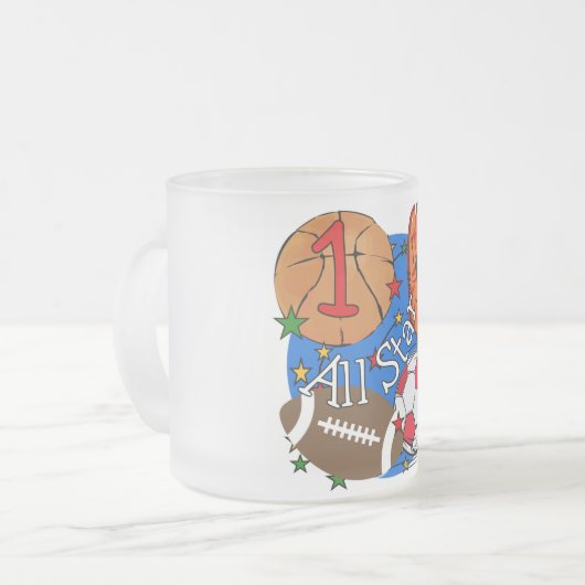 Alle Star Sports 1st Birthday Tshirts en cadeaus Matglas Koffiemok (Voorkant links)