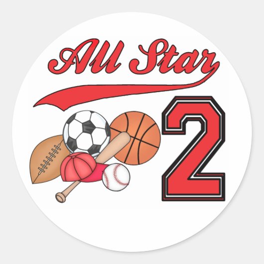 Alle Star Sports 2e verjaardag Ronde Sticker (Voorkant)
