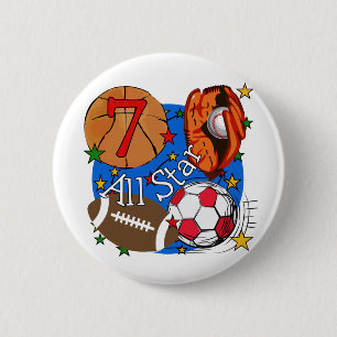 Alle Star Sports 7th Birthday Tshirts en cadeautje Ronde Button 5,7 Cm