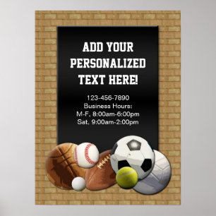 Alle Star Sports Balls met Brick Wall Sign Poster