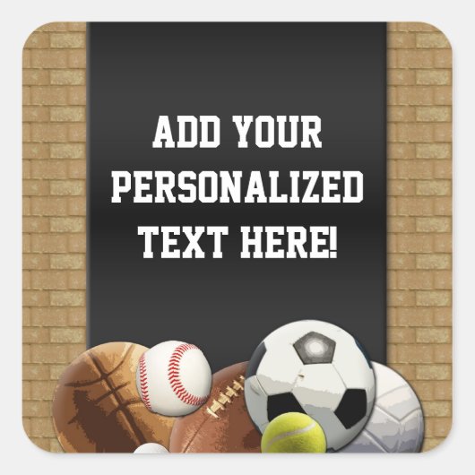 Alle Star Sports Balls met Brick Wall Vierkante Sticker (Voorkant)