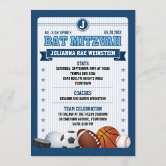 Alle Star Sports Blue Trading Card Bat Mitzvah Kaart
