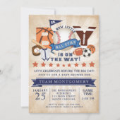 Alle Star Sports Boy Baby shower Uitnodiging (Voorkant)