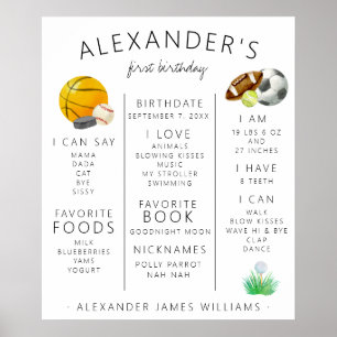 Alle Star Sports First Birthday Milestone Poster