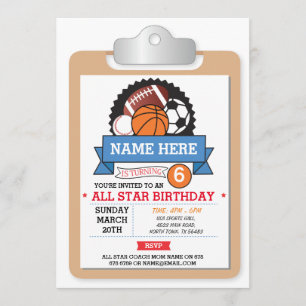 Alle Star Sports Party Basketball Birthday uitgeno Kaart