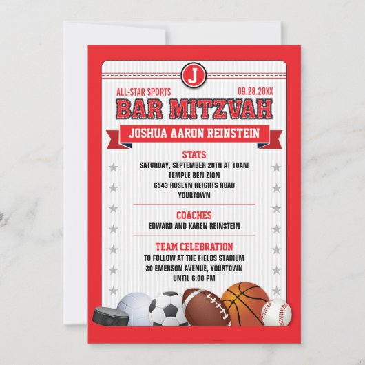 Alle Star Sports Red Trading Card Bar Mitzvah Kaart (Voorkant)
