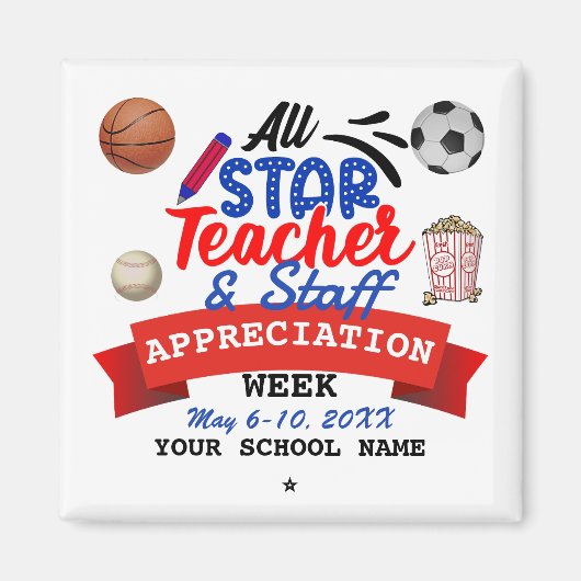 Alle Star Teacher Appreciance Week School Name Magneet (Voorkant)