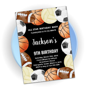 Alle sterren Sports Birthday Uitnodigingen
