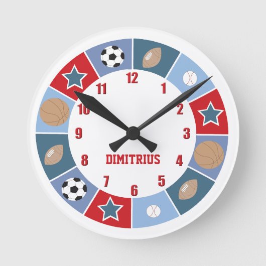 Alle sterren Sportthema Nursery Wall Clock Ronde Klok (Voorkant)