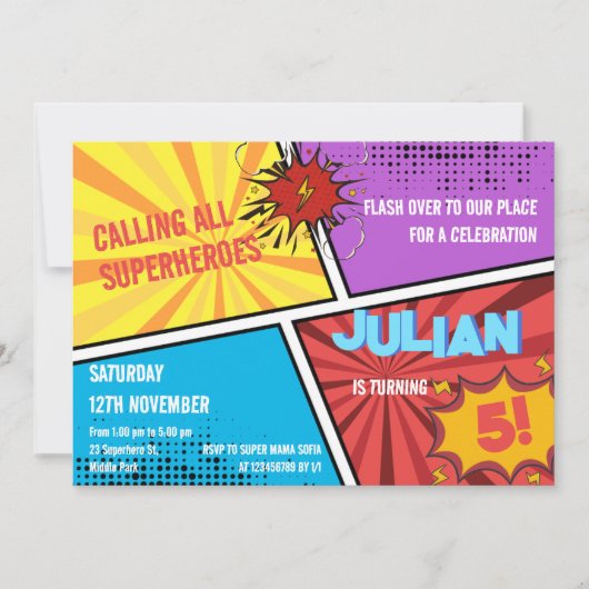 Alle Superhelden Comic Kids Verjaardag Kaart (Voorkant)