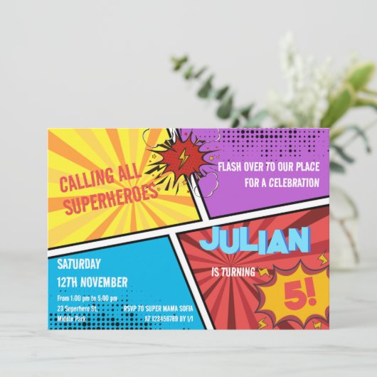 Alle Superhelden Comic Kids Verjaardag Kaart (Staand voorkant)