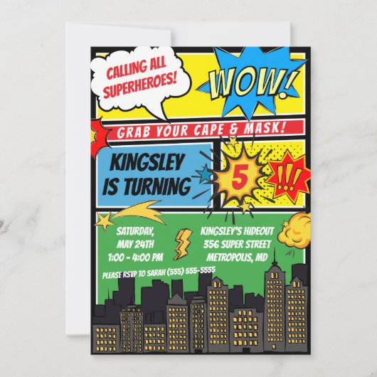Alle Superhelden roepen! strips verjaardagsfeestje Kaart (Voorkant)