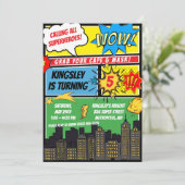 Alle Superhelden roepen! strips verjaardagsfeestje Kaart (Staand voorkant)