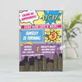 Alle Superhelden roepen! strips verjaardagsfeestje Kaart (Staand voorkant)