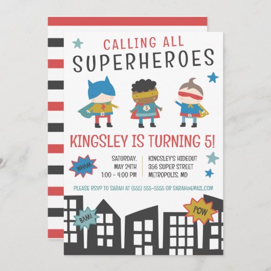 Alle Superhelden roepen! Superheld verjaardagsfees Kaart (Voorkant / Achterkant)