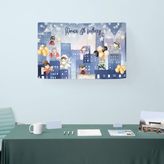 Alle superhelden zijn jarig spandoek (Beurs)