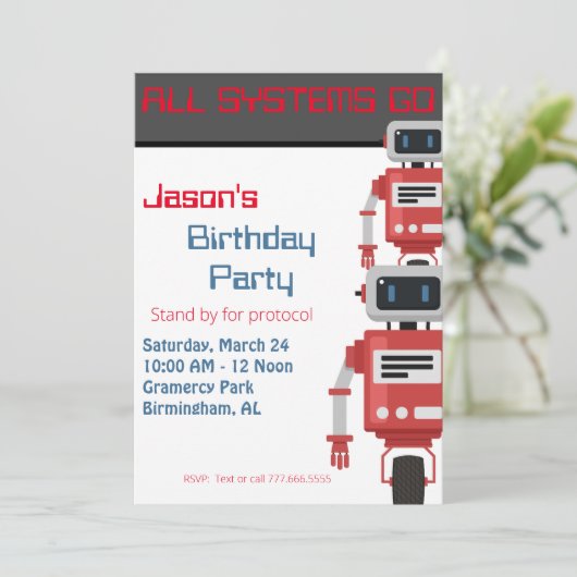 Alle systemen gaan naar Robot Birthday Kaart (Staand voorkant)