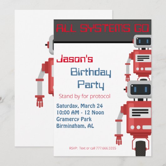 Alle systemen gaan naar Robot Birthday Kaart (Voorkant / Achterkant)