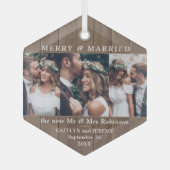 Alle tekst 3 Foto Merry & Married Rustic Faux Hood Glas Ornament (Voorkant)