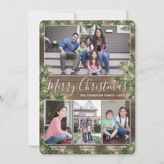 Alle tekst 4 Foto's en onderschriften ・ Hout, Pine Feestdagenkaart (Voorkant)