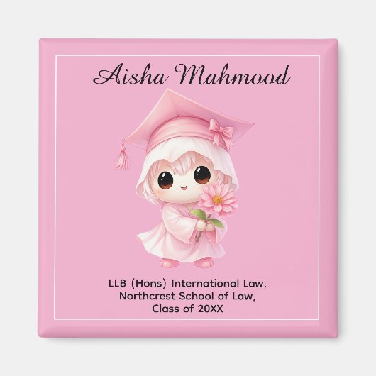 🎓 Alle tekst aangepast Chibi Rose Afstuderen Magneet (Voorkant)
