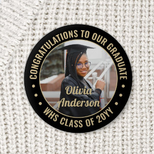 Alle tekst Afstuderen Foto Elegant Black en Gold Ronde Button 5,7 Cm