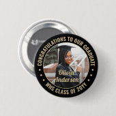 Alle tekst Afstuderen Foto Elegant Black en Gold Ronde Button 5,7 Cm (Voorkant /achterkant)