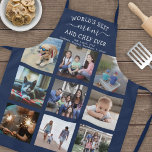 Alle tekst Foto Collage Beste mam Navarra Blauw &  Schort<br><div class="desc">Viel de simpele vreugde van familie en kleinkinderen met een elegant aangepast fotocollage navy blauw en wit schort. Afbeeldingen en alle tekst zijn eenvoudig aan te passen. Het citaat met de tekst 'World's Best Mam and Chef Ever We Love You' kan gepersonaliseerd worden voor mama, mama, oma, Nana, Grammy, Granny,...</div>