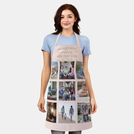 Alle tekst Foto Collage Beste mama Blush Pink & Go Schort (Gedragen)