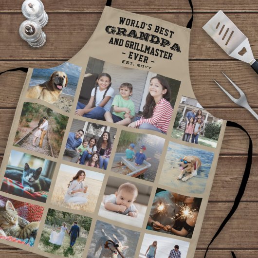 Alle tekst Foto collage Beste opa ooit Khaki Schort