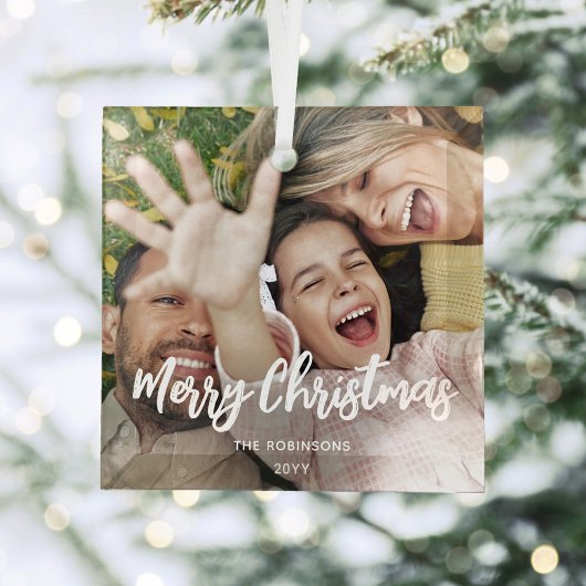 Alle tekst Foto Overlay Trendy geborsteld wit scri Glas Ornament