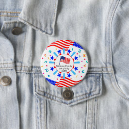 Alle tekst op de Vlag op de Vlag op Dag op 4 juli  Ronde Button 7,6 Cm