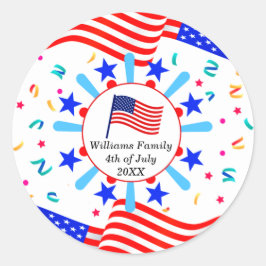 Alle tekst op de Vlag op de Vlag op Dag op 4 juli  Ronde Sticker
