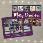 Alle tekst Paars 11 Eenvoudig script voor fotocoll Folie Feestdagenkaart<br><div class="desc">Verstuur stijlvolle vrolijke groeten en deel 11 van je favoriete afbeeldingen met een aangepaste fotocollage paarse en gouden folie vakantiekaart. Alle tekst op deze sjabloon is eenvoudig te personaliseren om alle formuleringen op te nemen, zoals vrolijk kerstfeest, Prettige feestdagen, seizoensgroeten, nieuwjaarschaafjes, enz. (AFBEELDING PLACEMENT TIP: een gemakkelijke manier om een...</div>