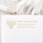 Alle tekstMenorah Gold Hanukkah Return Address Etiket<br><div class="desc">Voeg de perfecte Hanukkah-kaart toe die eindigt met deze elegante witte en gouden labels voor retouradressen. Het goud is niet-metallisch bedrukte kleur, geen folie. Al tekst kan gemakkelijk met om het even welke groet, naam, en adres worden aangepast. Het ontwerp is uitgerust met een eenvoudige menorah met verlichte kaarsen en...</div>