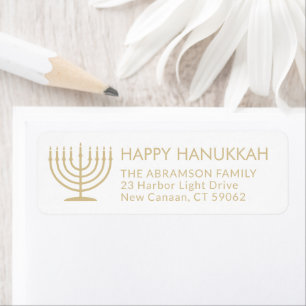 Alle tekstMenorah Gold Hanukkah Return Address Etiket