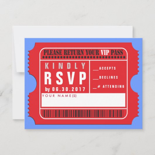 ALLE TOEGANG VIP-PASS Bar Bat Mitzvah Reply Card RSVP Kaartje (Voorkant)