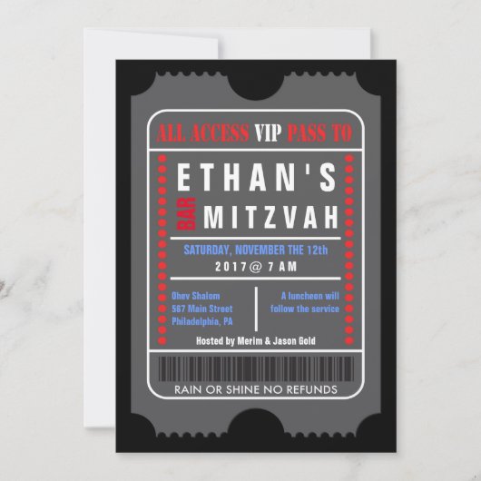 ALLE TOEGANG VIP PASS Bar Mitzvah Uitnodiging (Voorkant)
