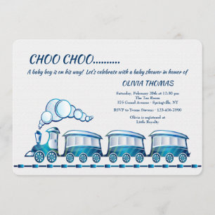 Alle treinen aan boord van de blauwe Baby shower Kaart