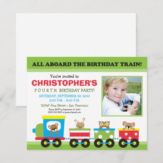 Alle uitnodiging van Aboard Train Boy's Birthday ( (Voorkant / Achterkant)
