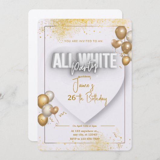 Alle uitnodiging voor witaffaire-jarig (Voorkant / Achterkant)