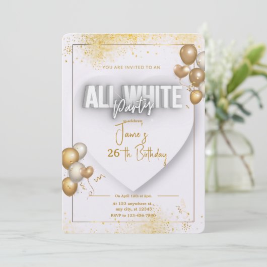 Alle uitnodiging voor witaffaire-jarig (Staand voorkant)