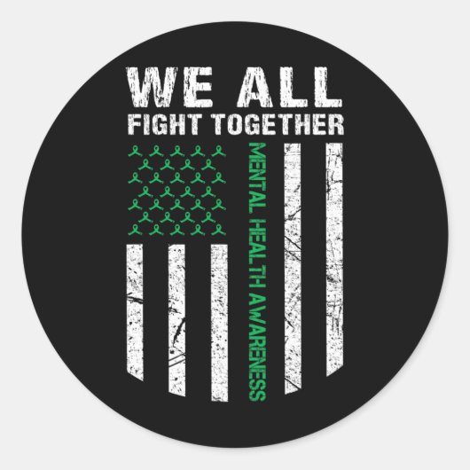 Alle vechten samen VS vlag mentale gezondheid bewu Ronde Sticker (Voorkant)