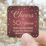 ALLE Verjaardags Cheers Brushed Bourgondië Gouden  Vierkante Sticker<br><div class="desc">Voeg een gepersonaliseerde afwerking toe aan het verjaardagsfeest. Dank u voor uw opmerkingen of gunsten met deze bruine en gouden vierkante stickers / envelopzegels. Deze sjabloon is opgezet voor een 50e verjaardag, maar is eenvoudig aan een ander jaar of een gebeurtenis, zoals een verjaardag aan te passen. Ontwerpfuncties folie ziet...</div>